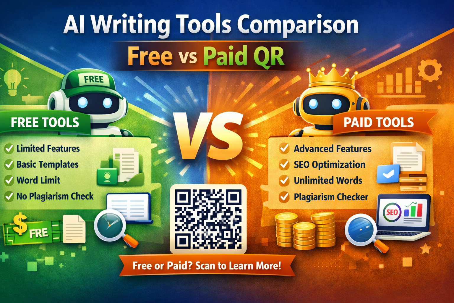 ai writing tools comparison free vs paid qr