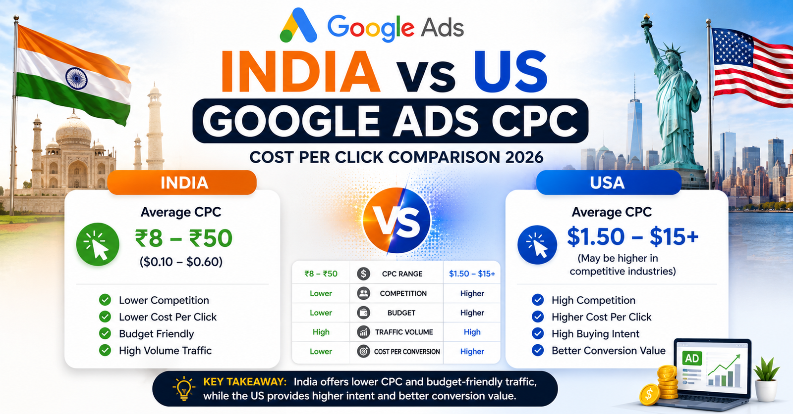 India vs US Google Ads CPC